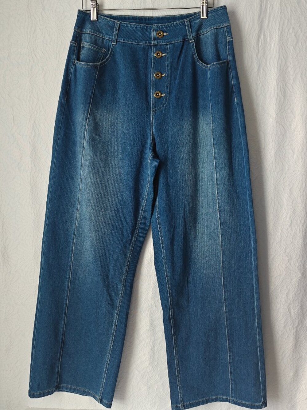 HALARA Wide Leg Jeans High Waisted Women Blue Denim Stretch Skater Pull on Large
